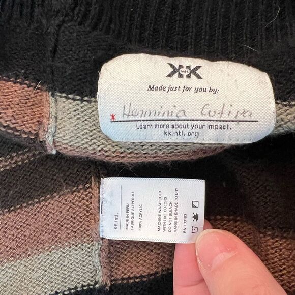 KK Intl. Brown Stripes Knit Open Front Poncho Long Cardigan Sweater Size XL - Picture 8 of 9